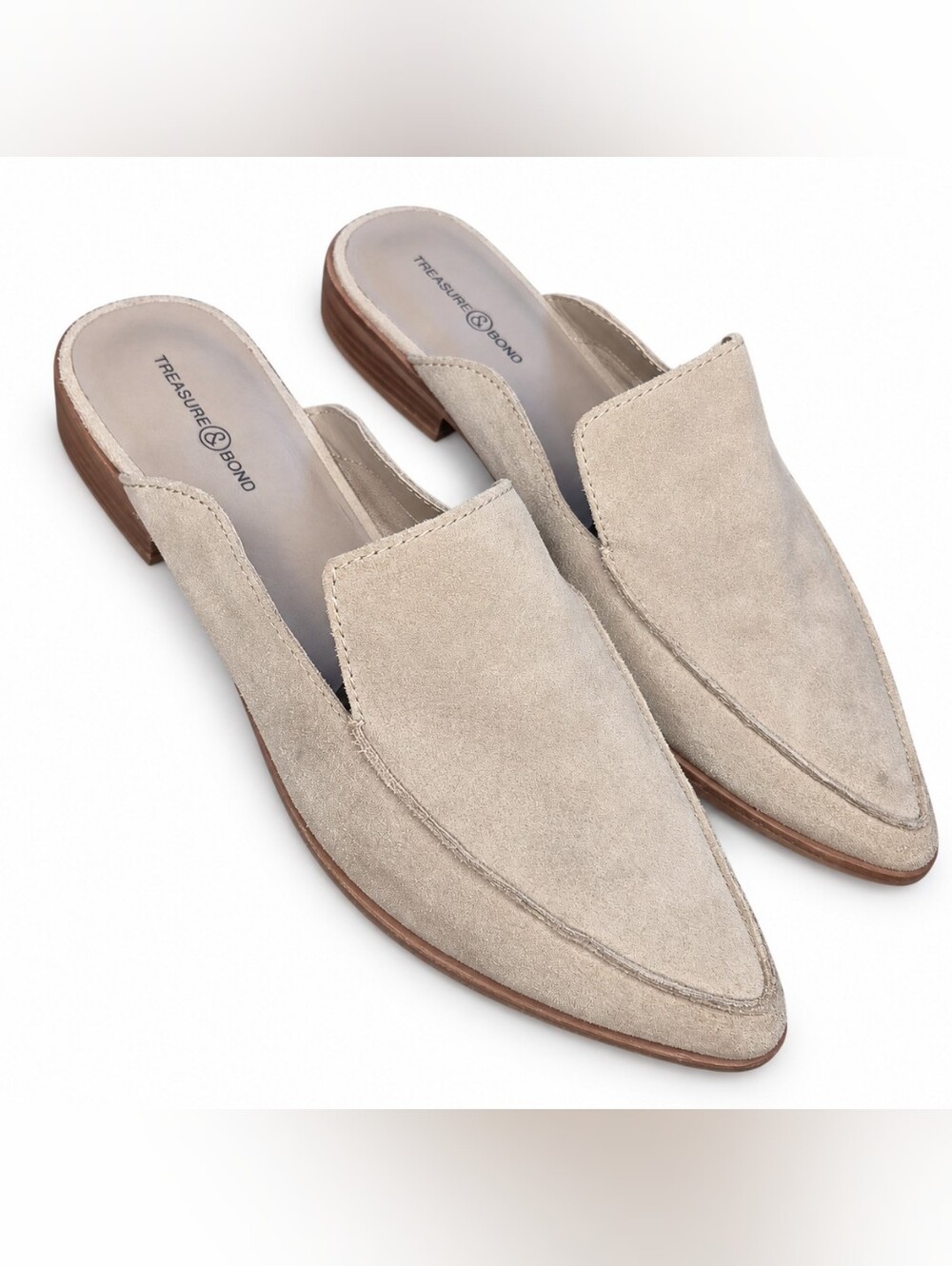 Treasure & Bond Suede Mules 8.5 M Pointed Toe Loafer Minimalist Quiet Luxury